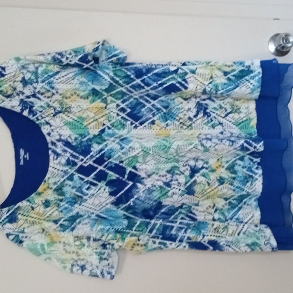 Beautiful Blue Floral Short Sleeve Blouse Size 3X
